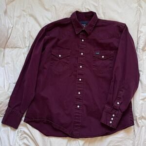 Wrangler Burgundy western pearl snap shirt sz XL heavyweight canvas casual